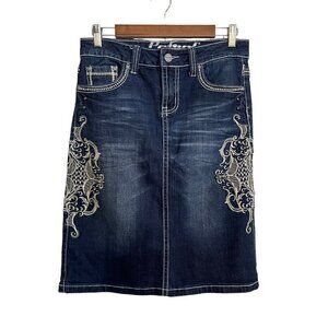 Petrol Jeans Womens Virginia Y2K 90s Embroidered Contrast Stitch Denim Skirt 27